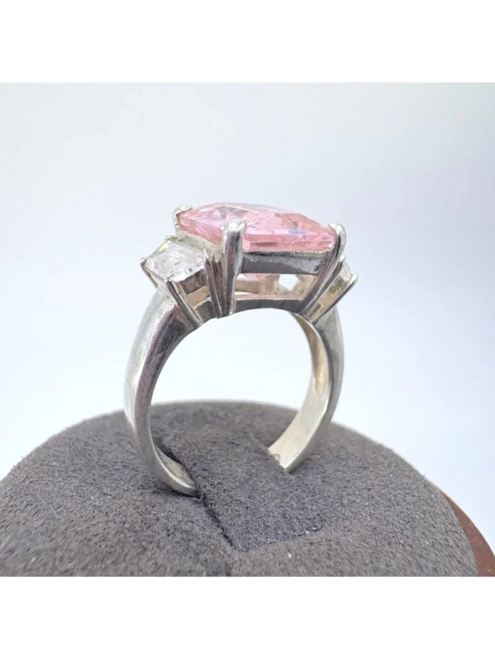 Pink & White Cubic Zirconia Statement Ring Sterling Silver 925 Size 6